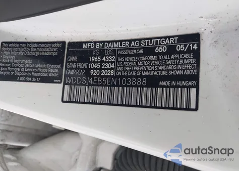 2014 Mercedes-Benz Cla 250 z USA, uszkodzony, nr VIN WDDSJ4EB5EN103888